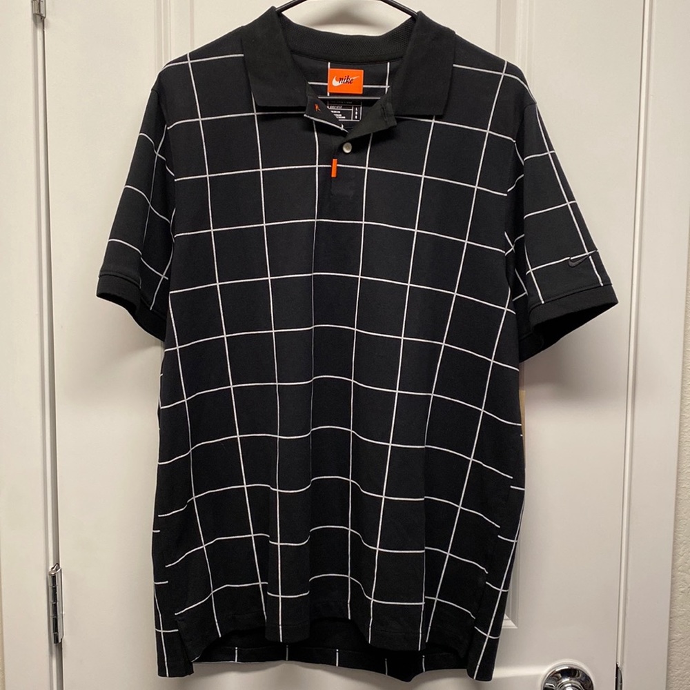 Mens Large - Nike Dri-Fit Black Windowpane Polo Shirt